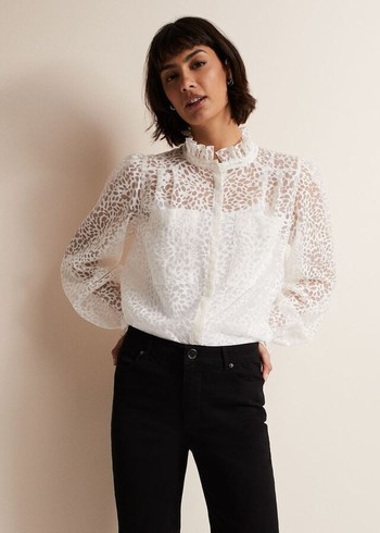 Phase Eight Astella Ruffle Burnout Shirts White Australia | MU4208795